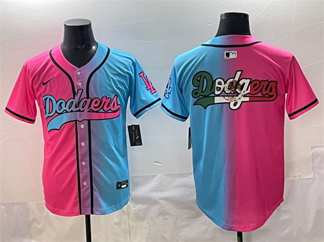 Men's Los Angeles Dodgers Team Big Logo Pink/Blue Limited Stitched Baseball Jersey Men's Los Angeles Dodgers Team Big Logo Pink/Blue Limited Stitched Baseball Jersey